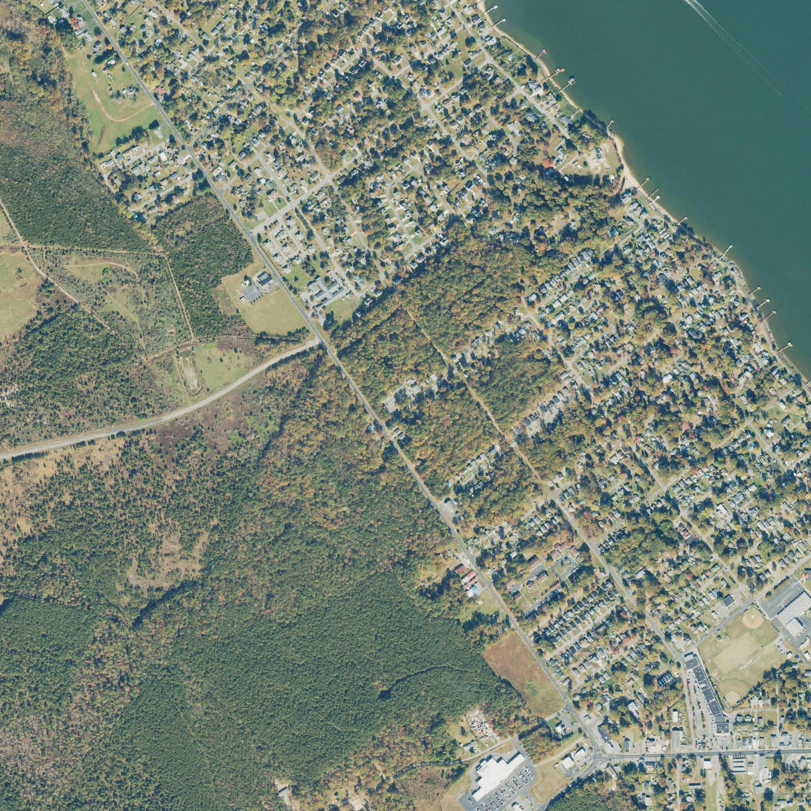 Aerial view of the neighborhood around Colonial Beach Village
